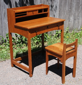 Limbert writing desk and chair, excellent original finish.  Both signed.